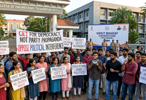 വികസിത് ഭാരത് തിരുവനന്തപുരം CETയിലെ ‘വികസിത് ഭാരത്’ പരിപാടി വിവാദത്തിൽ; വന്ദേമാതരം ആലാപനത്തെ ചൊല്ലി വിദ്യാർഥി പ്രതിഷേധം